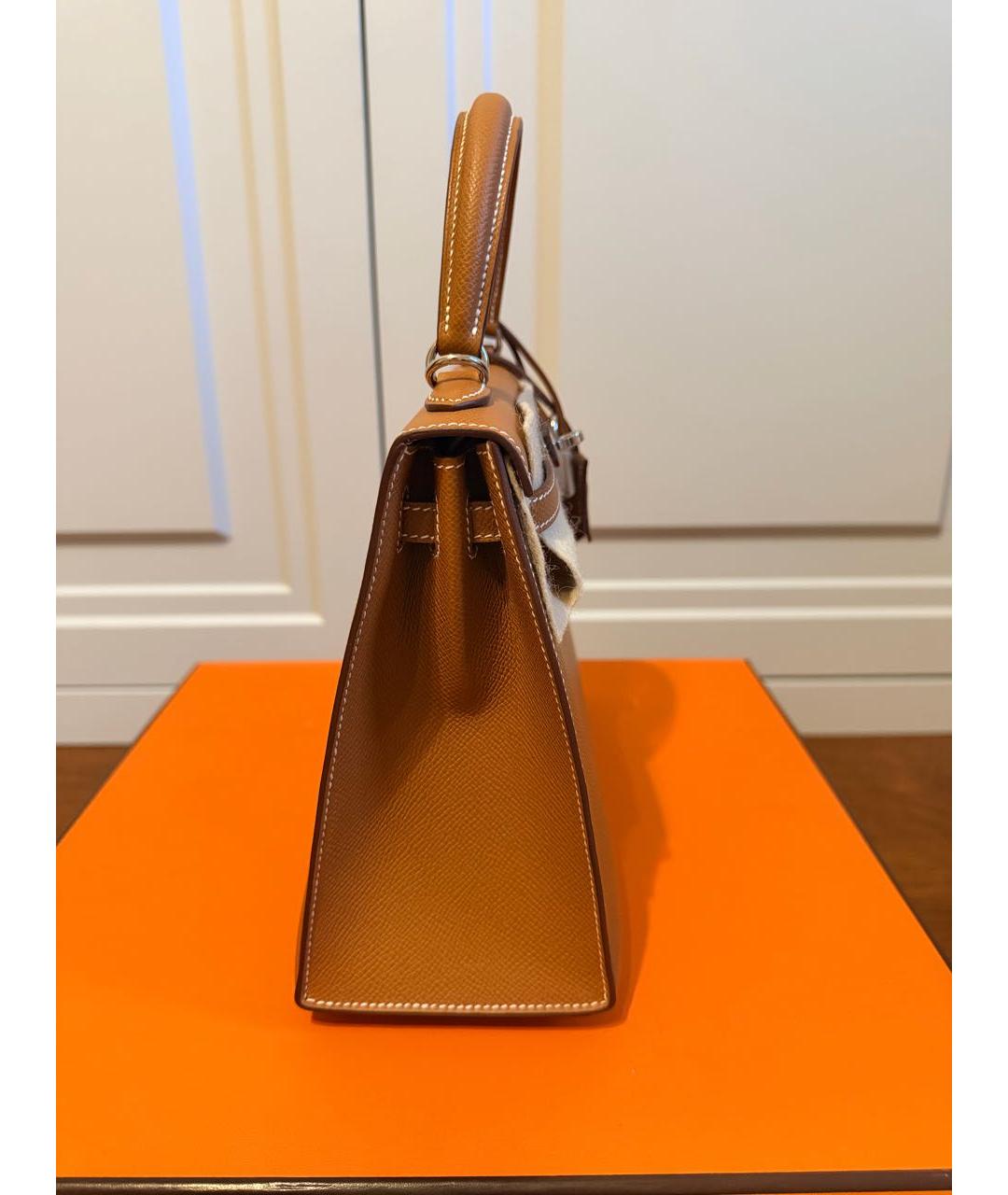 HERMES Коричневая кожаная сумка с короткими ручками, фото 4