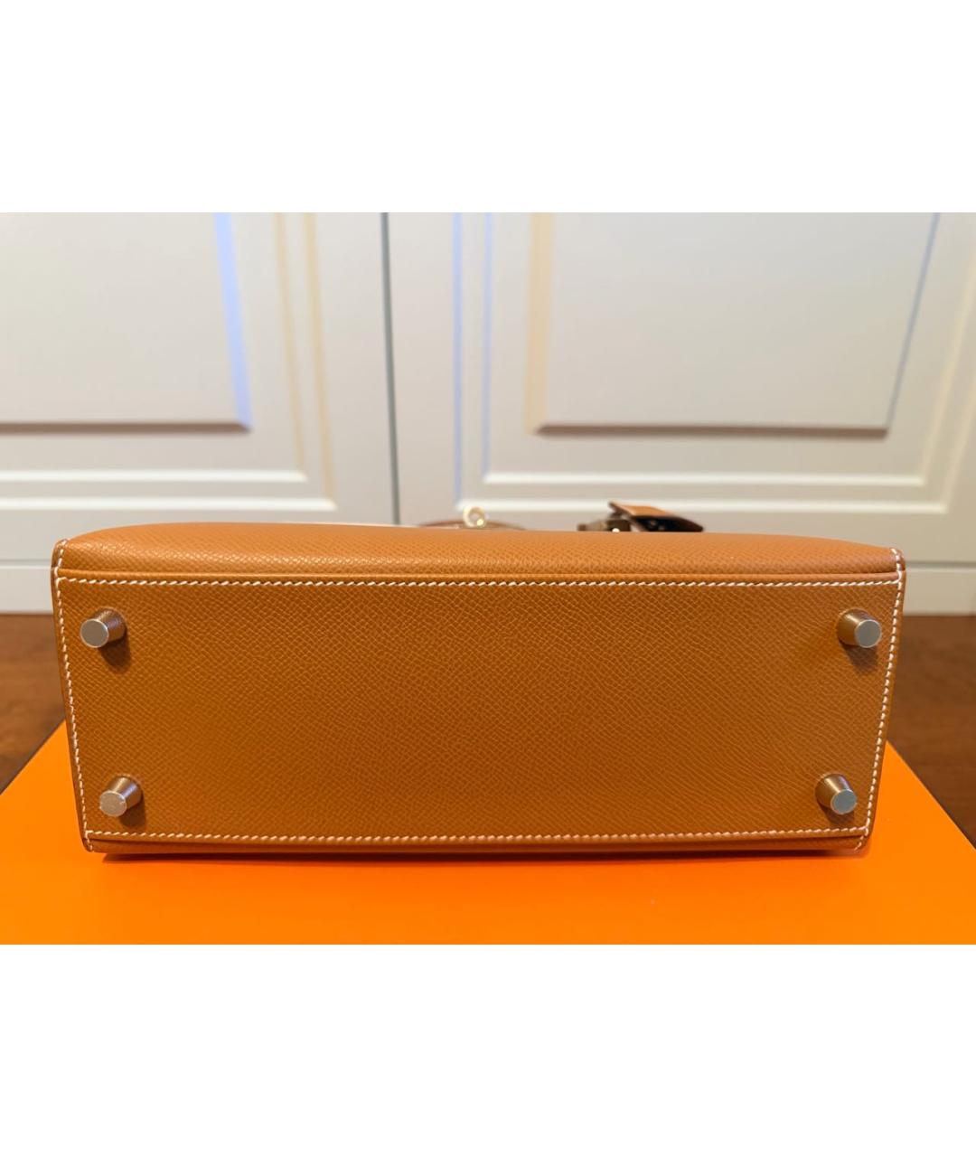 HERMES Коричневая кожаная сумка с короткими ручками, фото 3