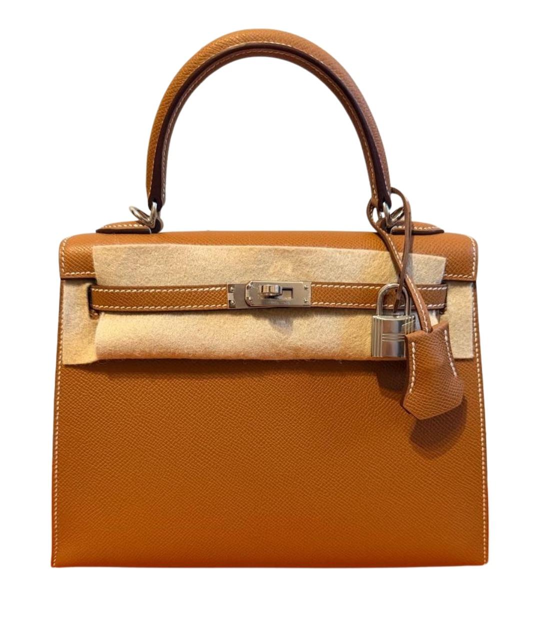 HERMES Коричневая кожаная сумка с короткими ручками, фото 1