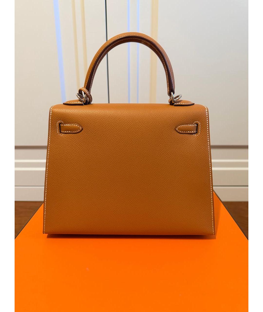 HERMES Коричневая кожаная сумка с короткими ручками, фото 2
