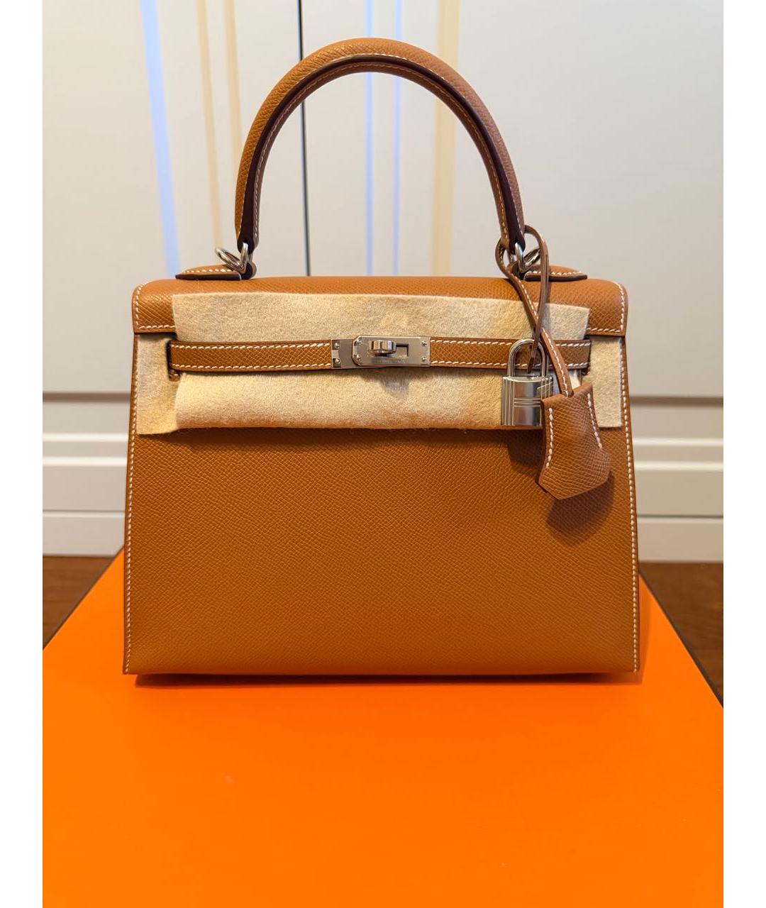 HERMES Коричневая кожаная сумка с короткими ручками, фото 6