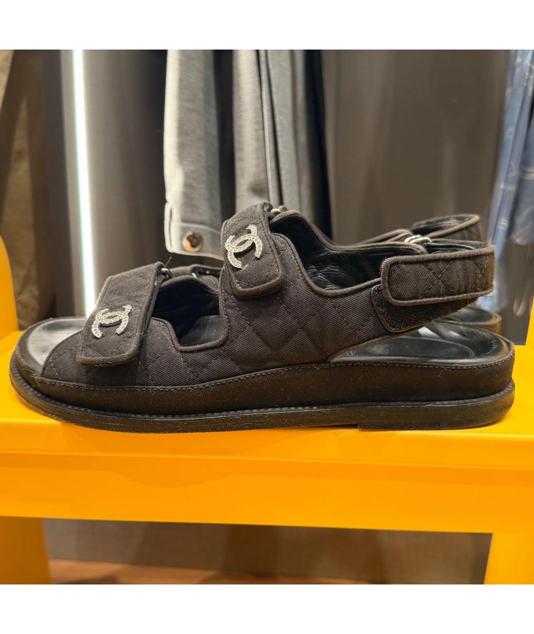 CHANEL Черные текстильные сандалии, фото 8