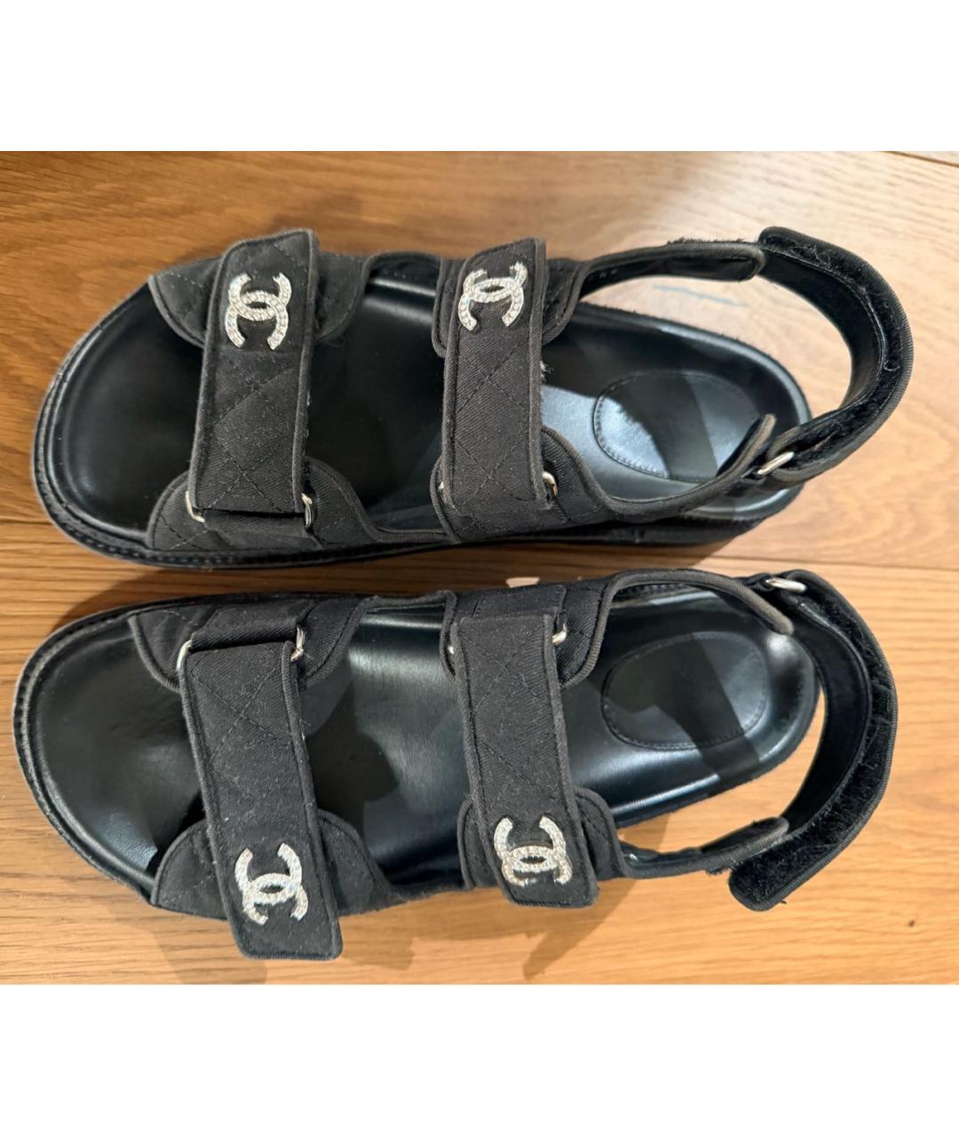 CHANEL Черные текстильные сандалии, фото 6