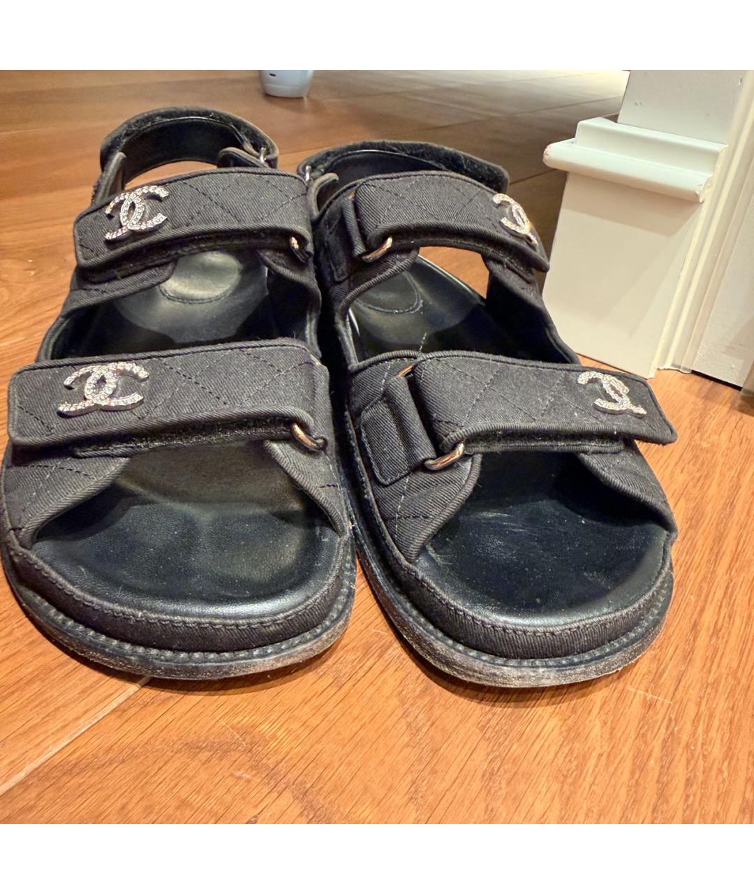 CHANEL Черные текстильные сандалии, фото 5