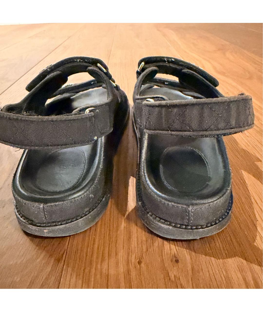 CHANEL Черные текстильные сандалии, фото 4