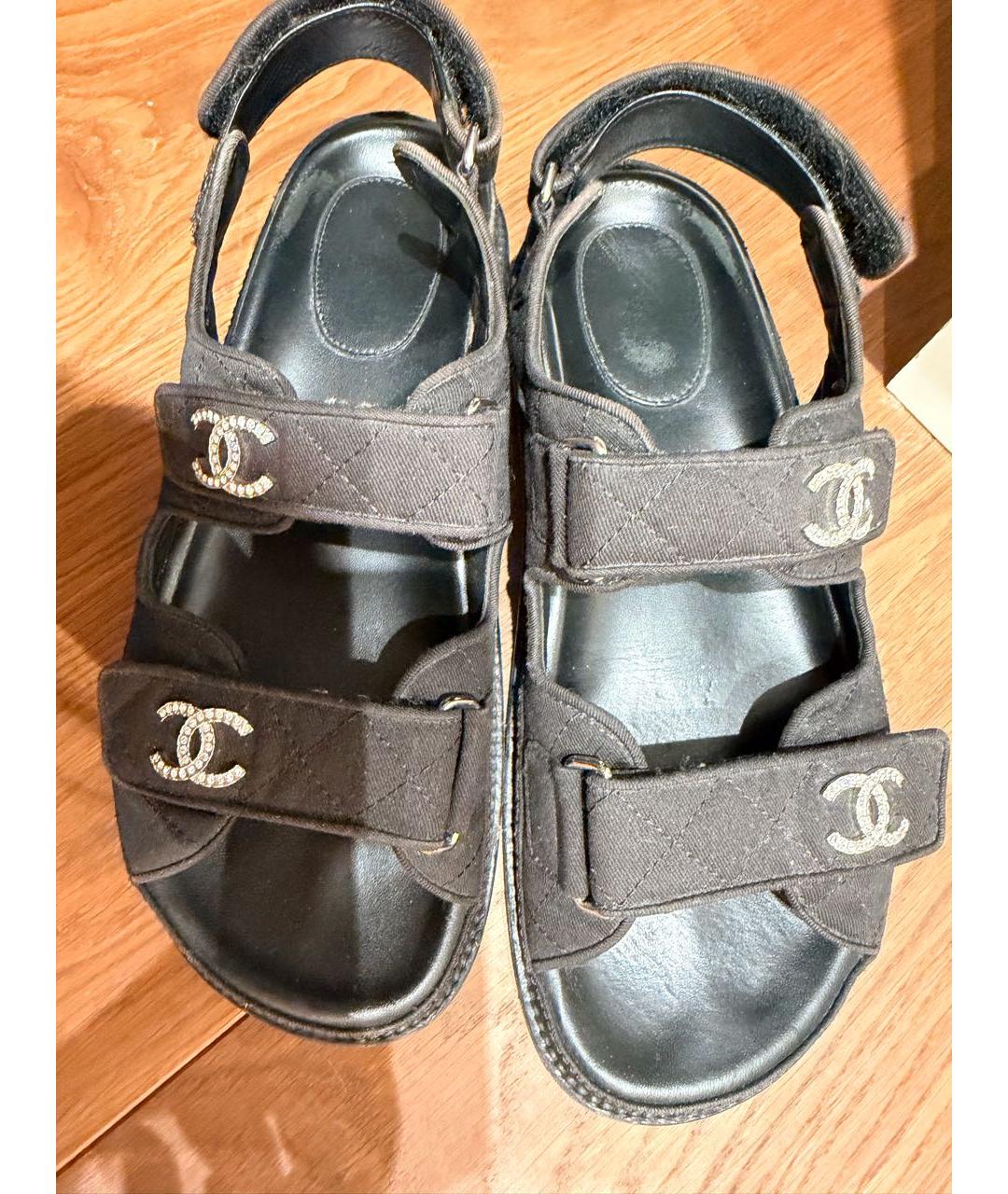 CHANEL Черные текстильные сандалии, фото 2