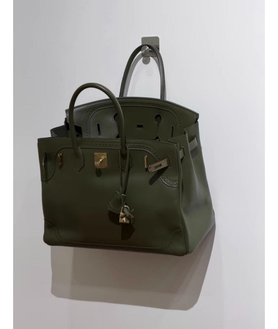 HERMES Хаки кожаная сумка с короткими ручками, фото 7