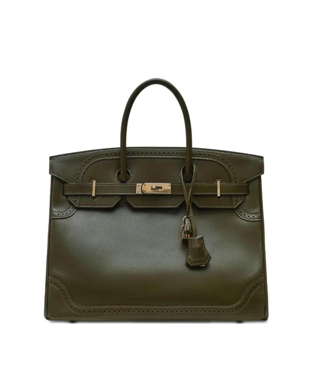 HERMES Хаки кожаная сумка с короткими ручками, фото 8