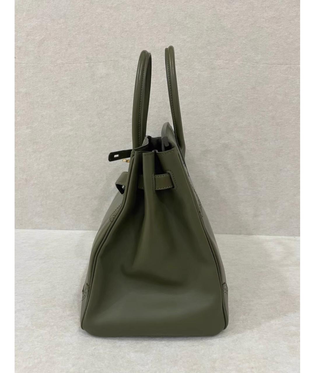 HERMES Хаки кожаная сумка с короткими ручками, фото 5