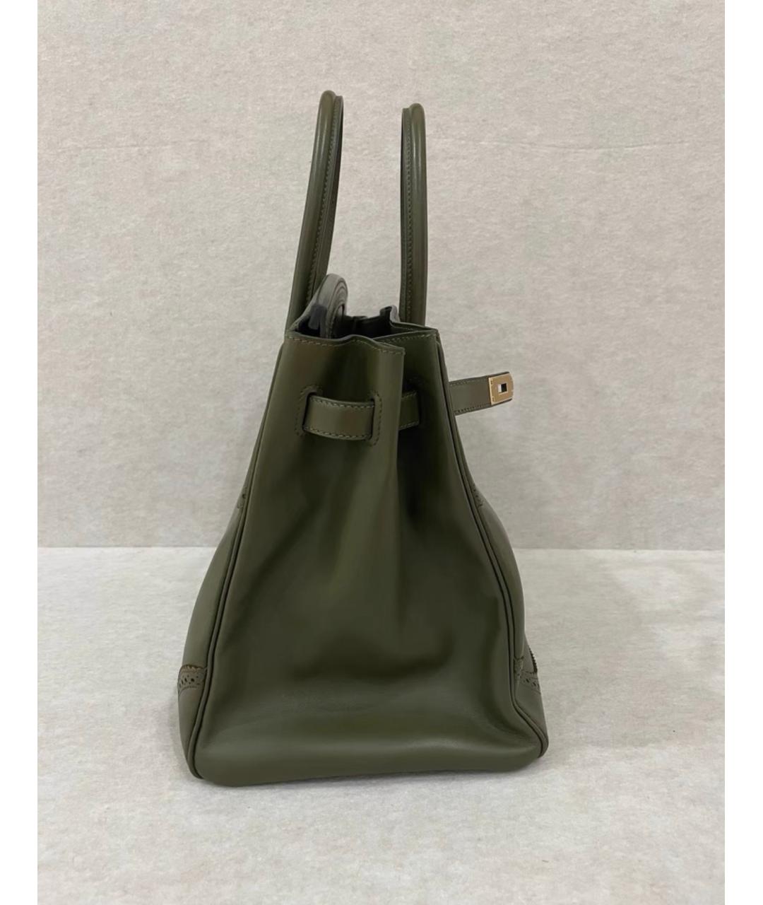 HERMES Хаки кожаная сумка с короткими ручками, фото 4