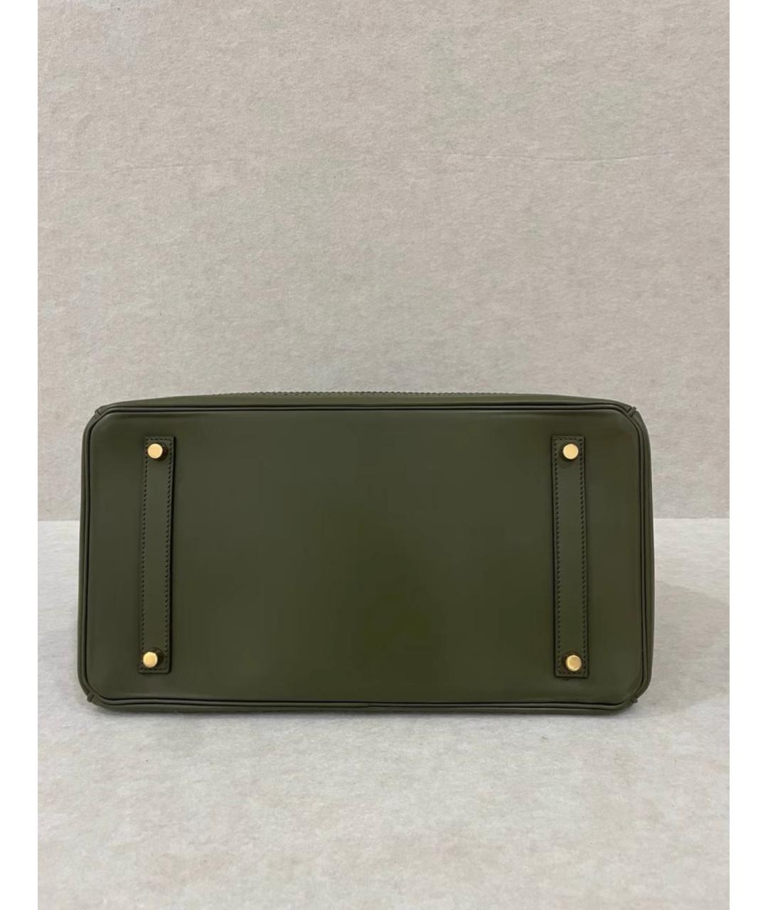 HERMES Хаки кожаная сумка с короткими ручками, фото 6