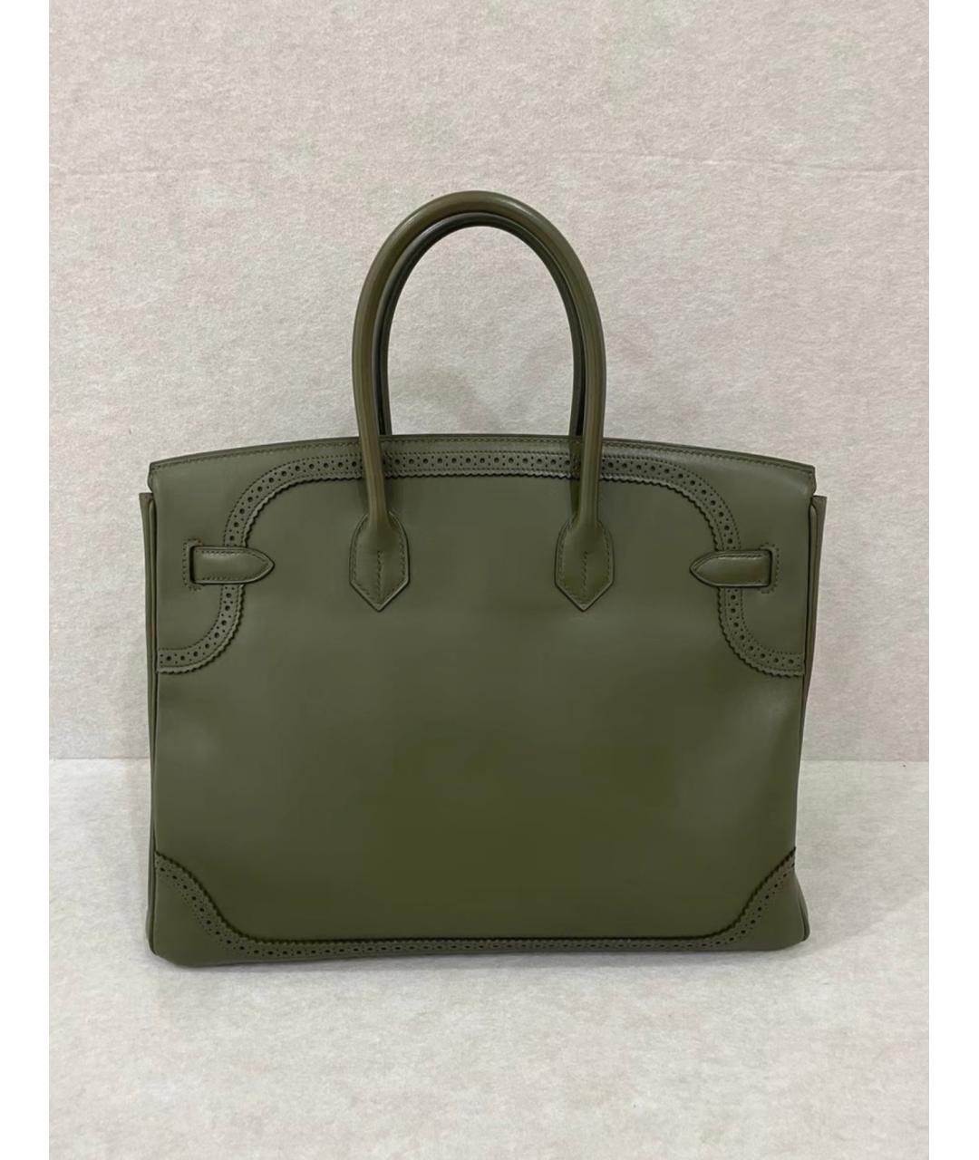 HERMES Хаки кожаная сумка с короткими ручками, фото 3
