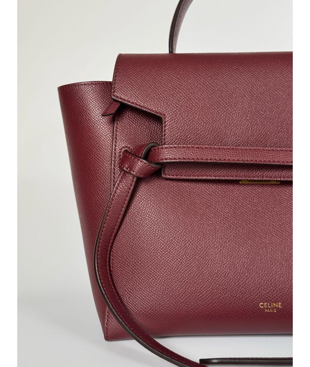 CELINE Бордовая кожаная сумка с короткими ручками, фото 8