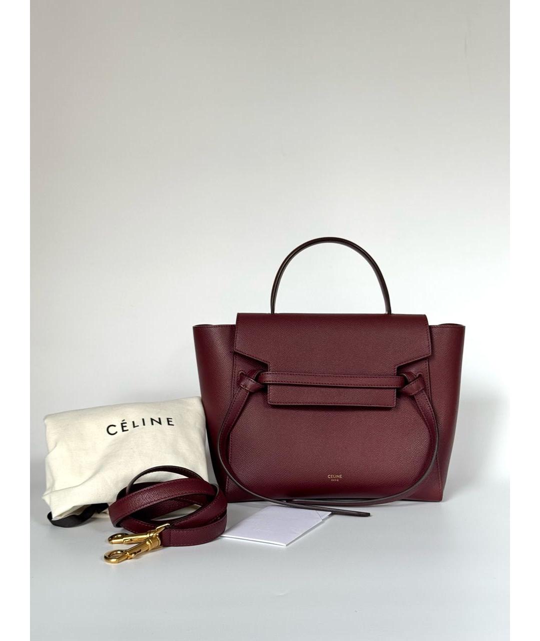 CELINE Бордовая кожаная сумка с короткими ручками, фото 7
