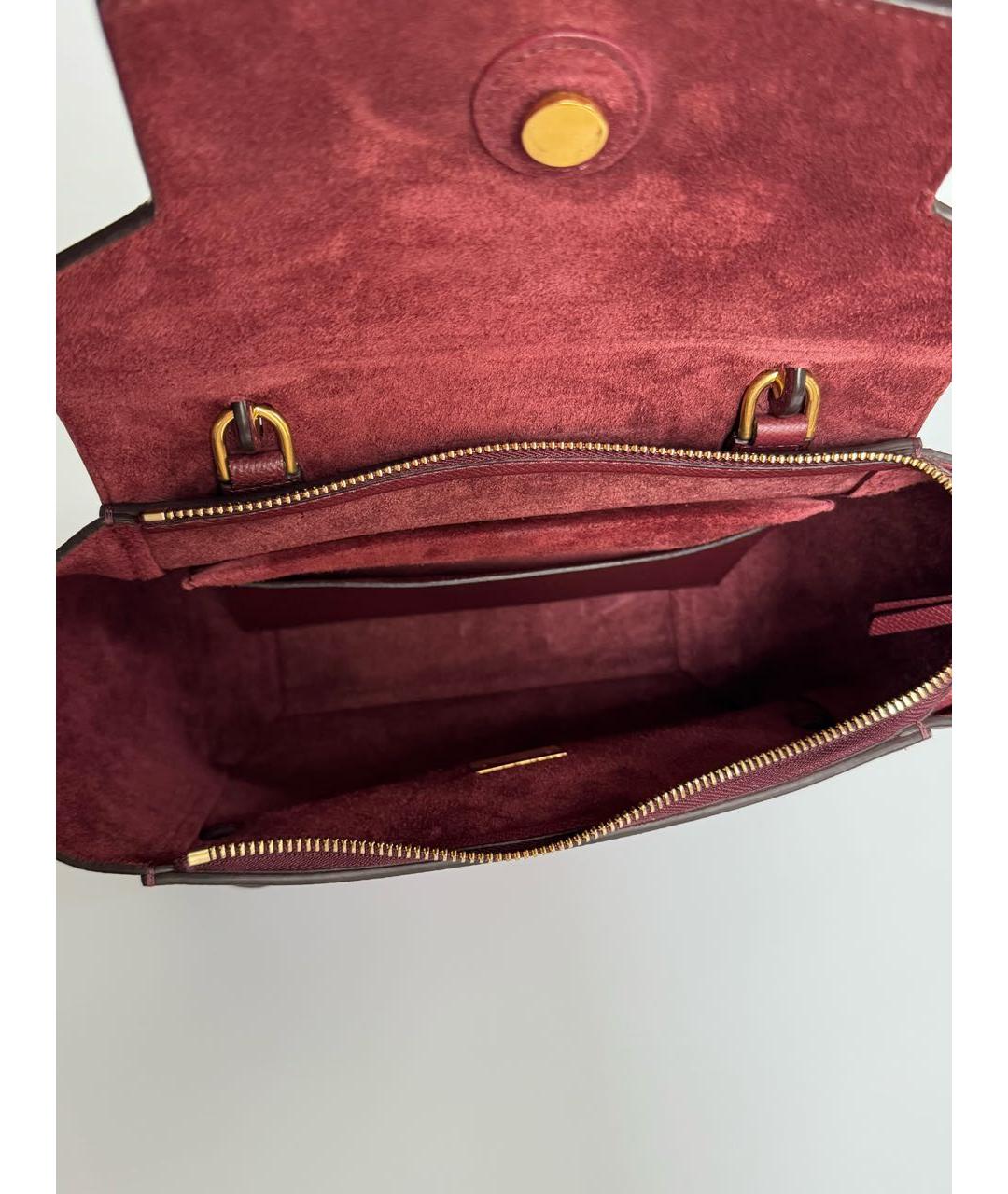 CELINE Бордовая кожаная сумка с короткими ручками, фото 4