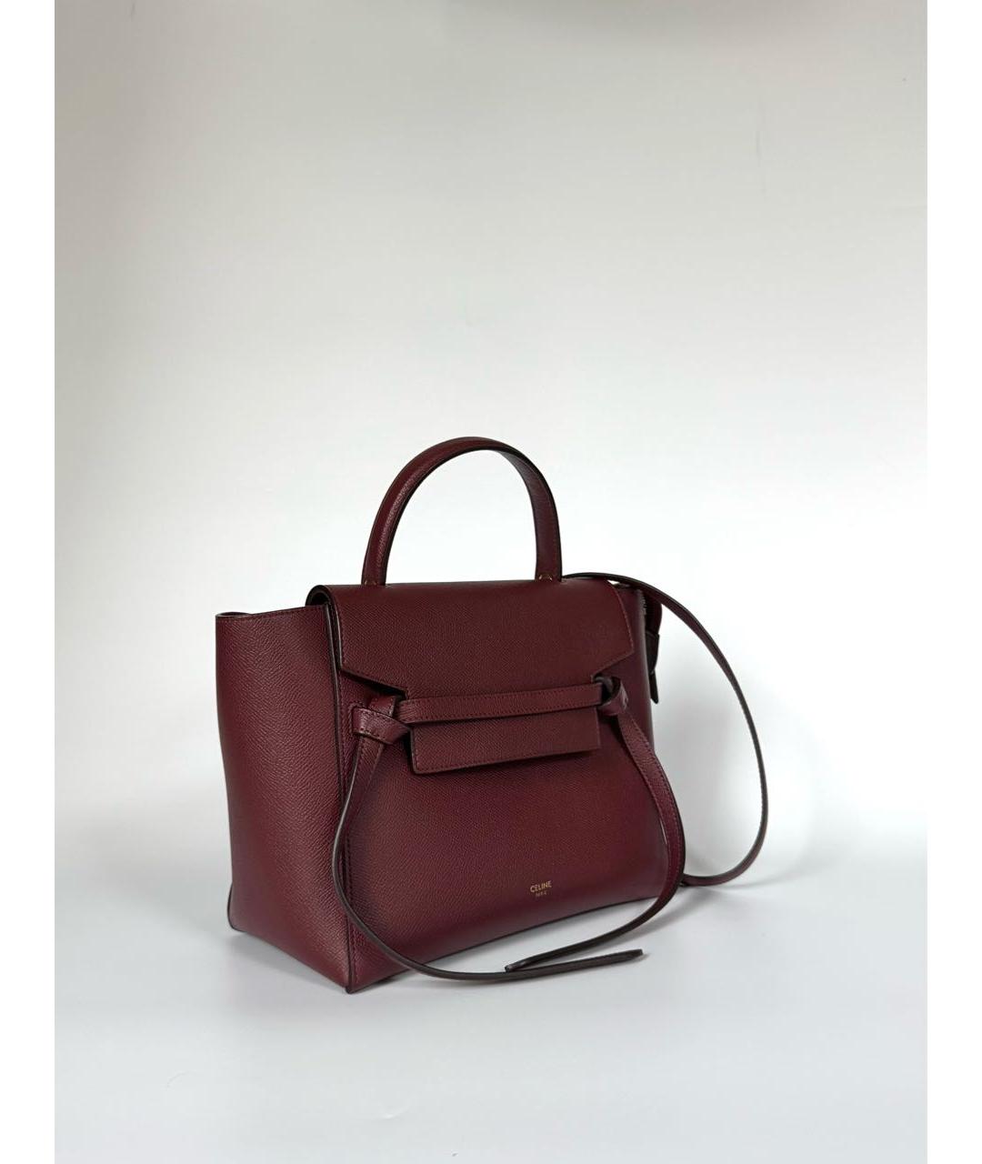 CELINE Бордовая кожаная сумка с короткими ручками, фото 2