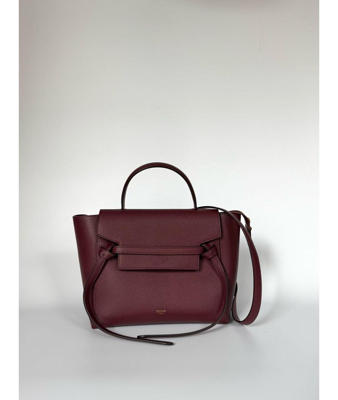 CELINE Бордовая кожаная сумка с короткими ручками, фото 10