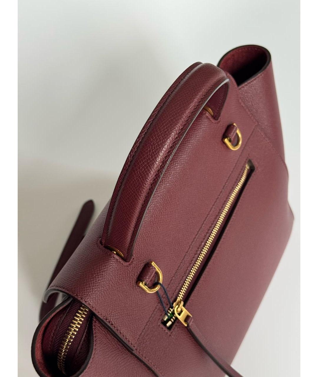 CELINE Бордовая кожаная сумка с короткими ручками, фото 9