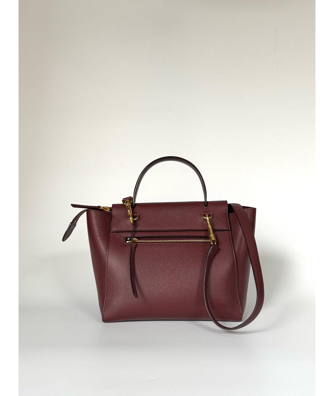 CELINE Бордовая кожаная сумка с короткими ручками, фото 3
