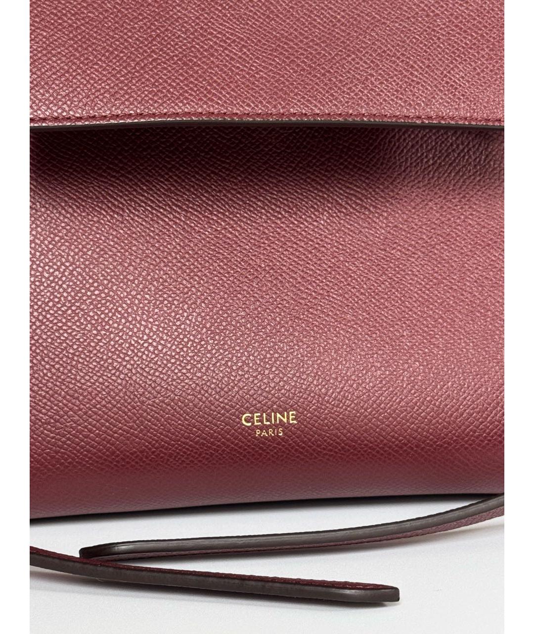 CELINE Бордовая кожаная сумка с короткими ручками, фото 5