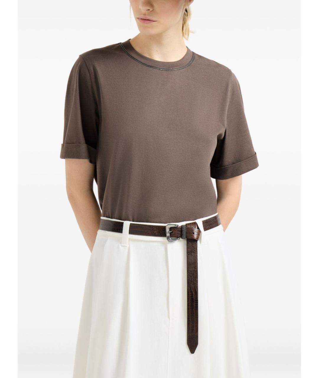 BRUNELLO CUCINELLI Коричневая хлопковая футболка, фото 4