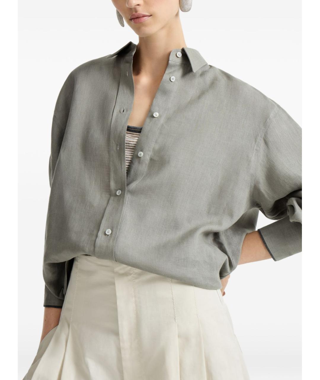 BRUNELLO CUCINELLI Хаки льняная рубашка, фото 5