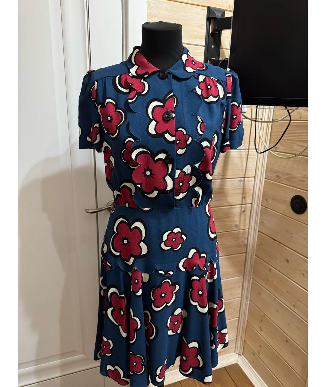 RED VALENTINO Синее полиэстеровое повседневное платье, фото 5