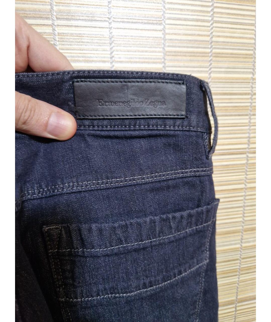 ZEGNA Темно-синие хлопковые прямые джинсы, фото 4
