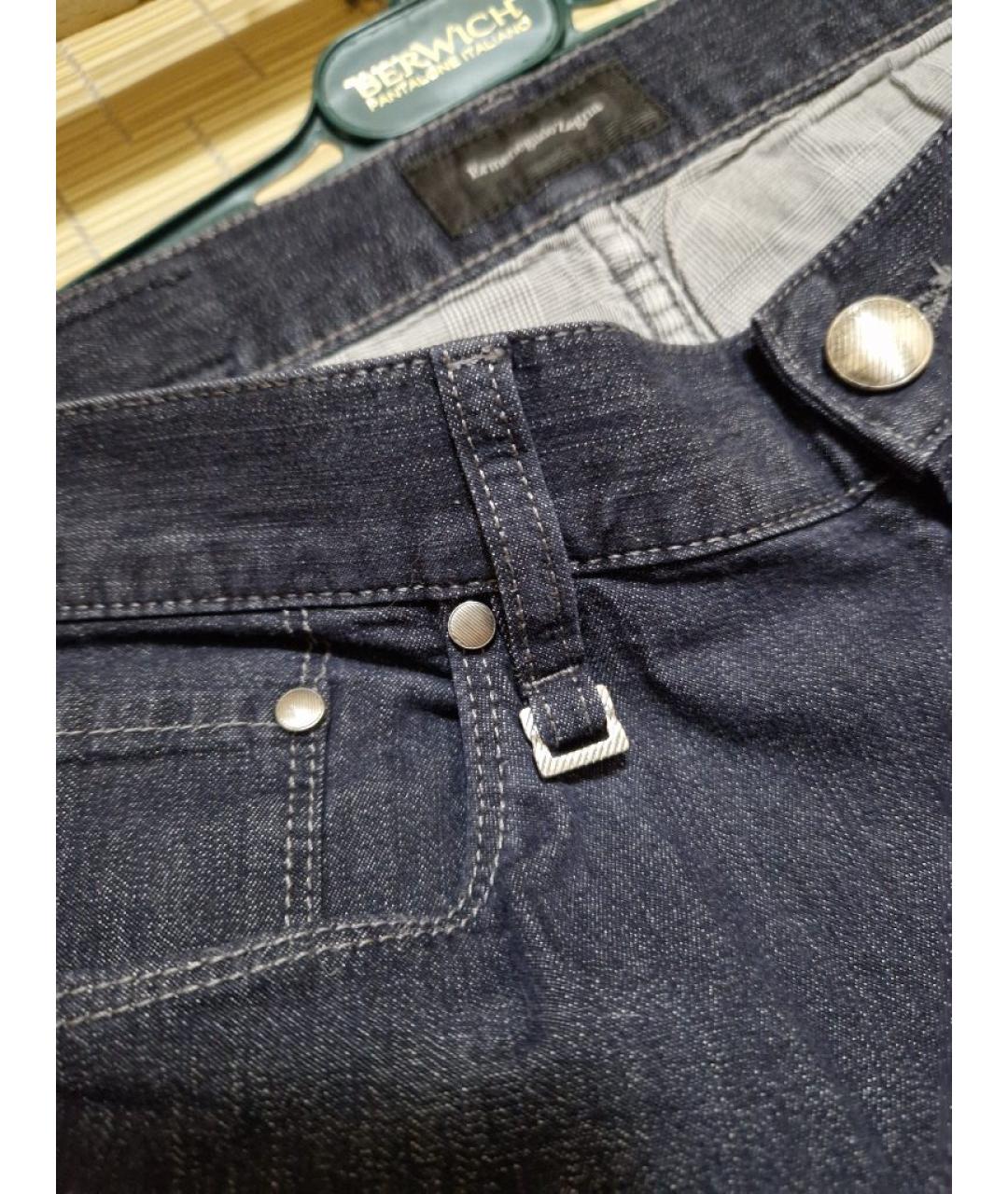 ZEGNA Темно-синие хлопковые прямые джинсы, фото 3