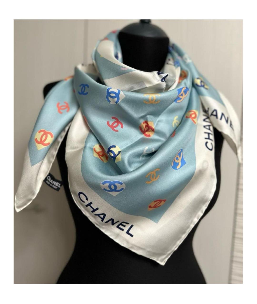 CHANEL Голубой шелковый платок, фото 2
