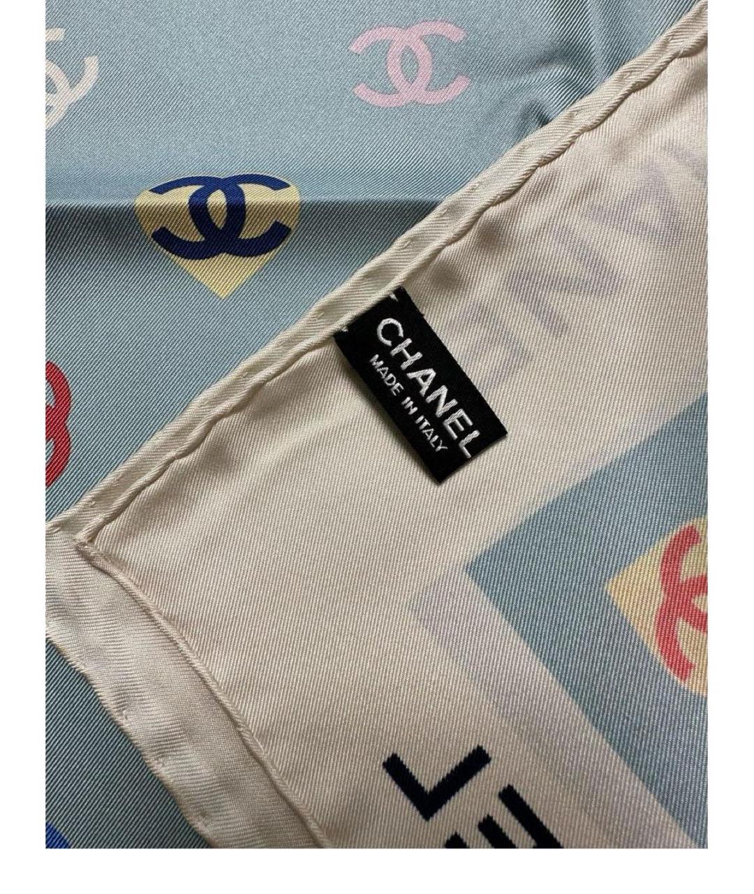 CHANEL Голубой шелковый платок, фото 3