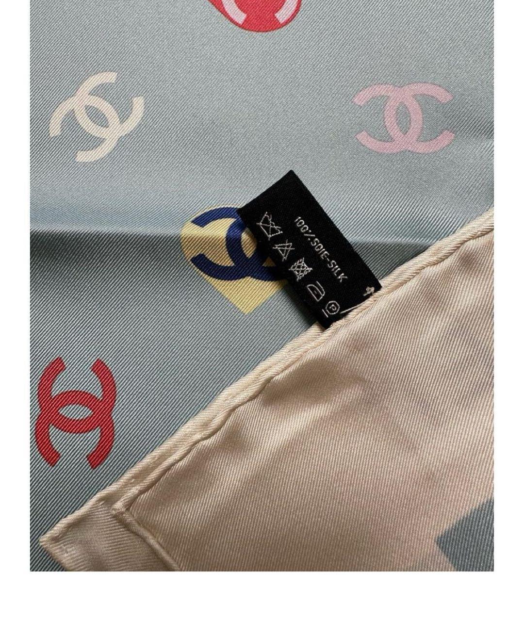 CHANEL Голубой шелковый платок, фото 4