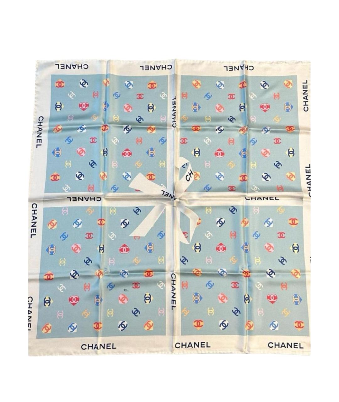 CHANEL Голубой шелковый платок, фото 1