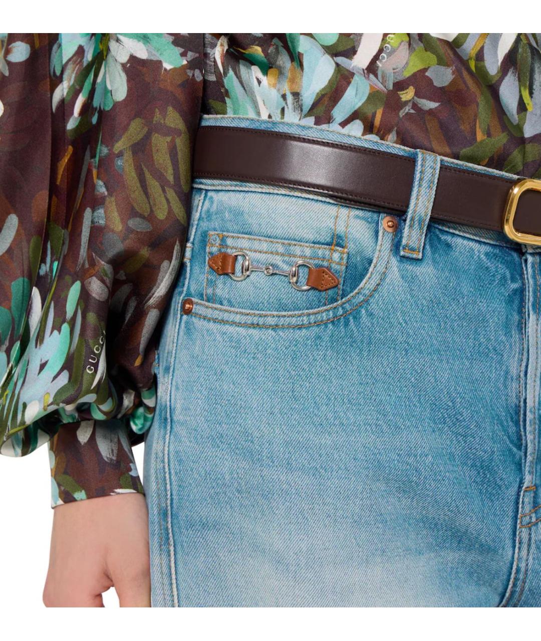 GUCCI Голубые хлопковые джинсы клеш, фото 7