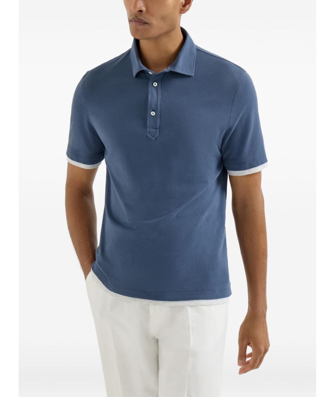 BRUNELLO CUCINELLI Голубое поло с коротким рукавом, фото 4
