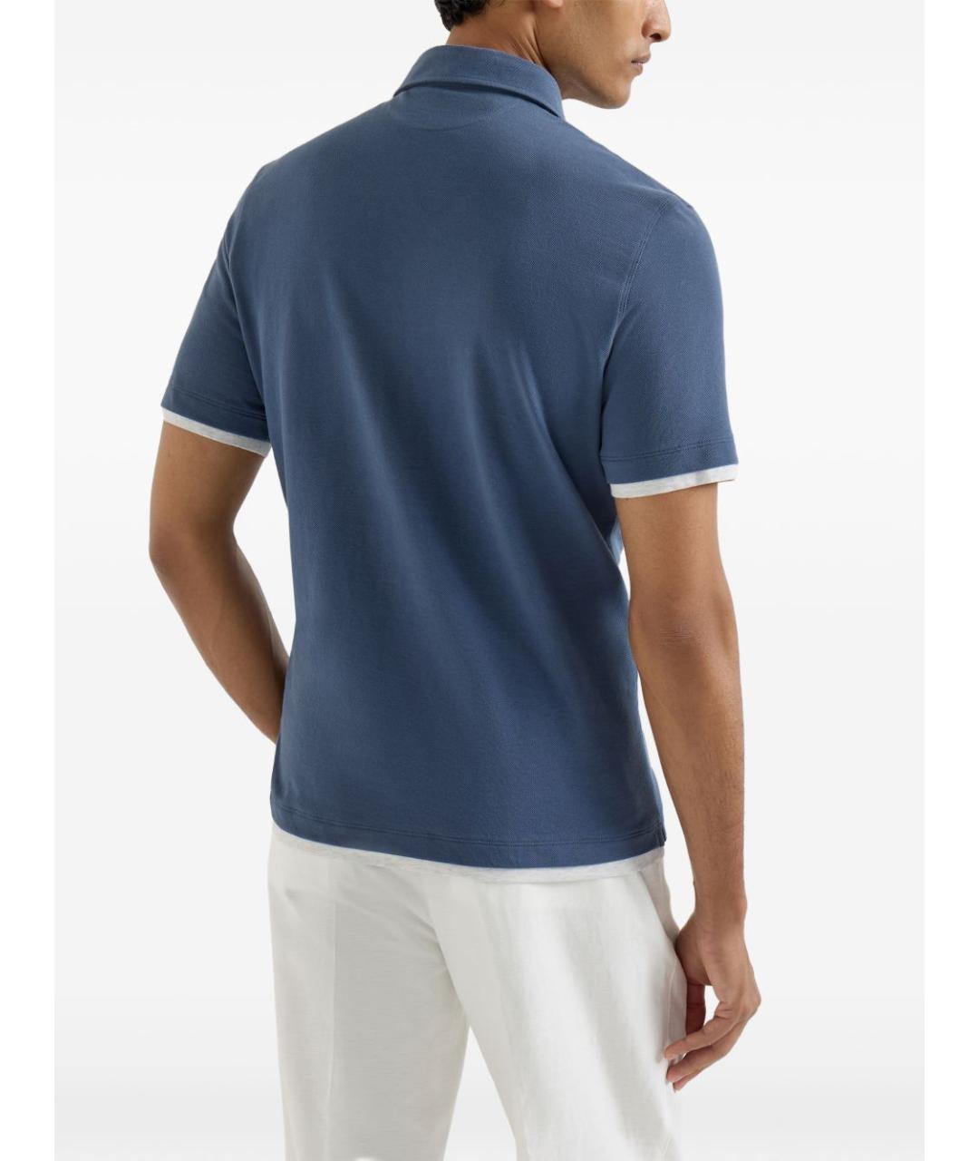 BRUNELLO CUCINELLI Голубое поло с коротким рукавом, фото 5