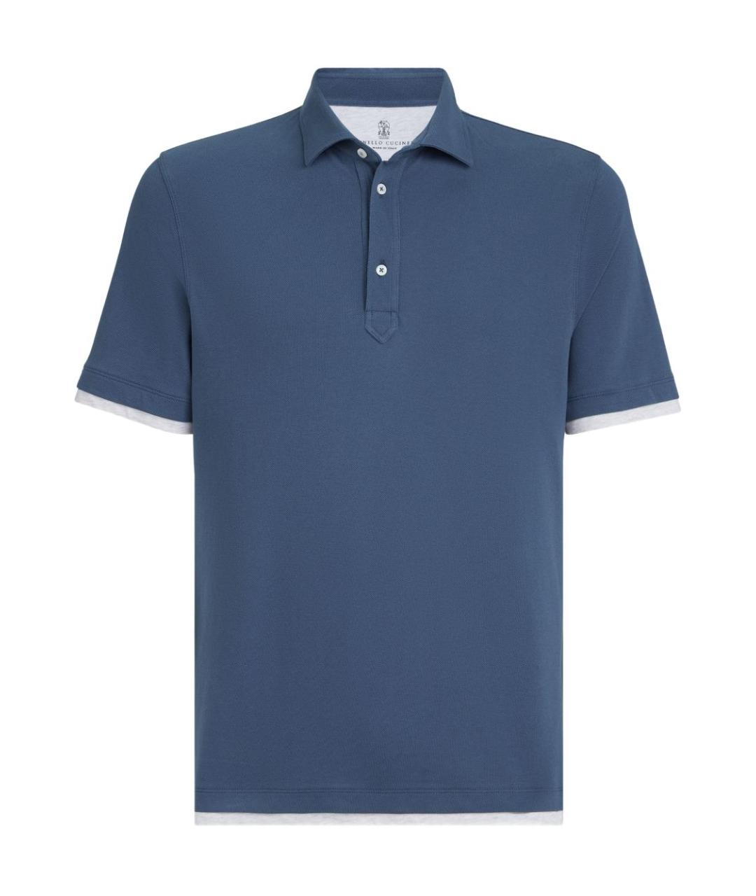 BRUNELLO CUCINELLI Голубое поло с коротким рукавом, фото 1