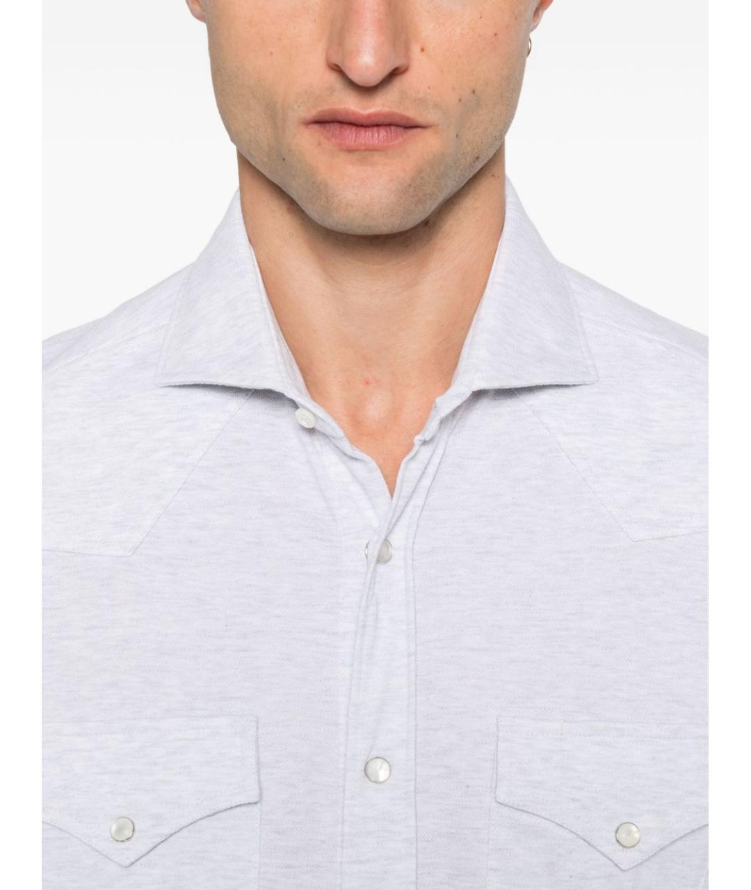 BRUNELLO CUCINELLI Серая хлопковая классическая рубашка, фото 2