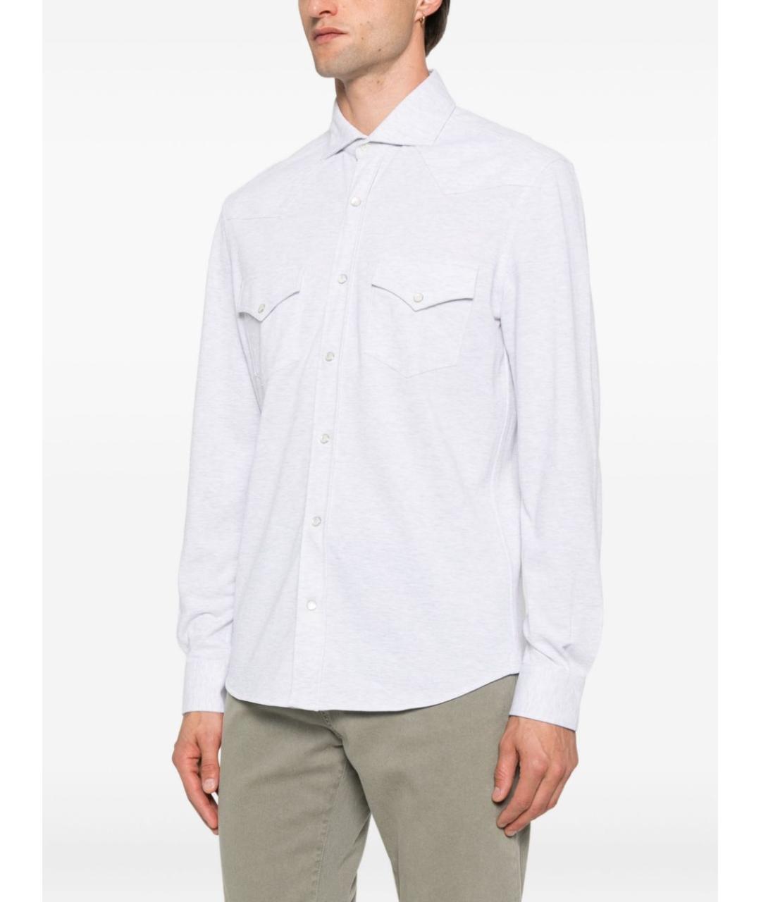 BRUNELLO CUCINELLI Серая хлопковая классическая рубашка, фото 5