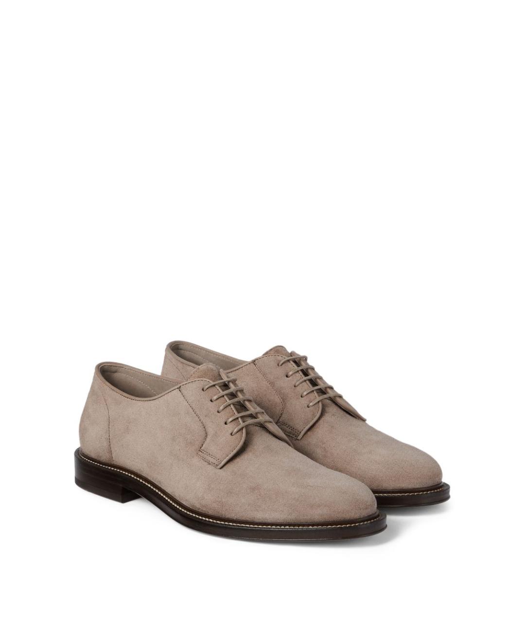 BRUNELLO CUCINELLI Бежевые замшевые низкие ботинки, фото 4