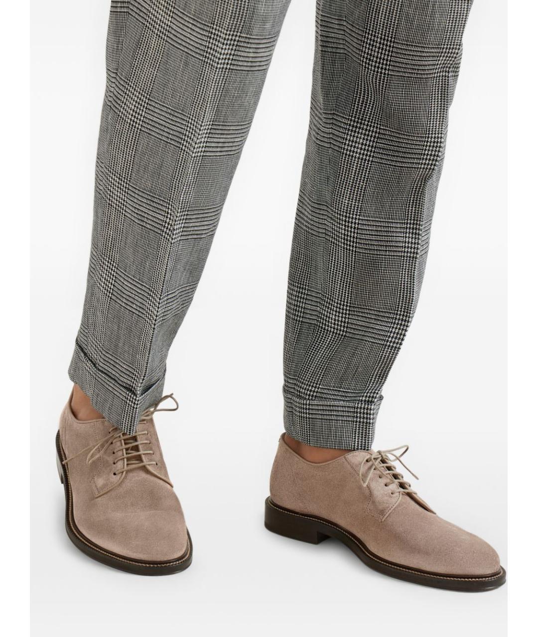 BRUNELLO CUCINELLI Бежевые замшевые низкие ботинки, фото 5