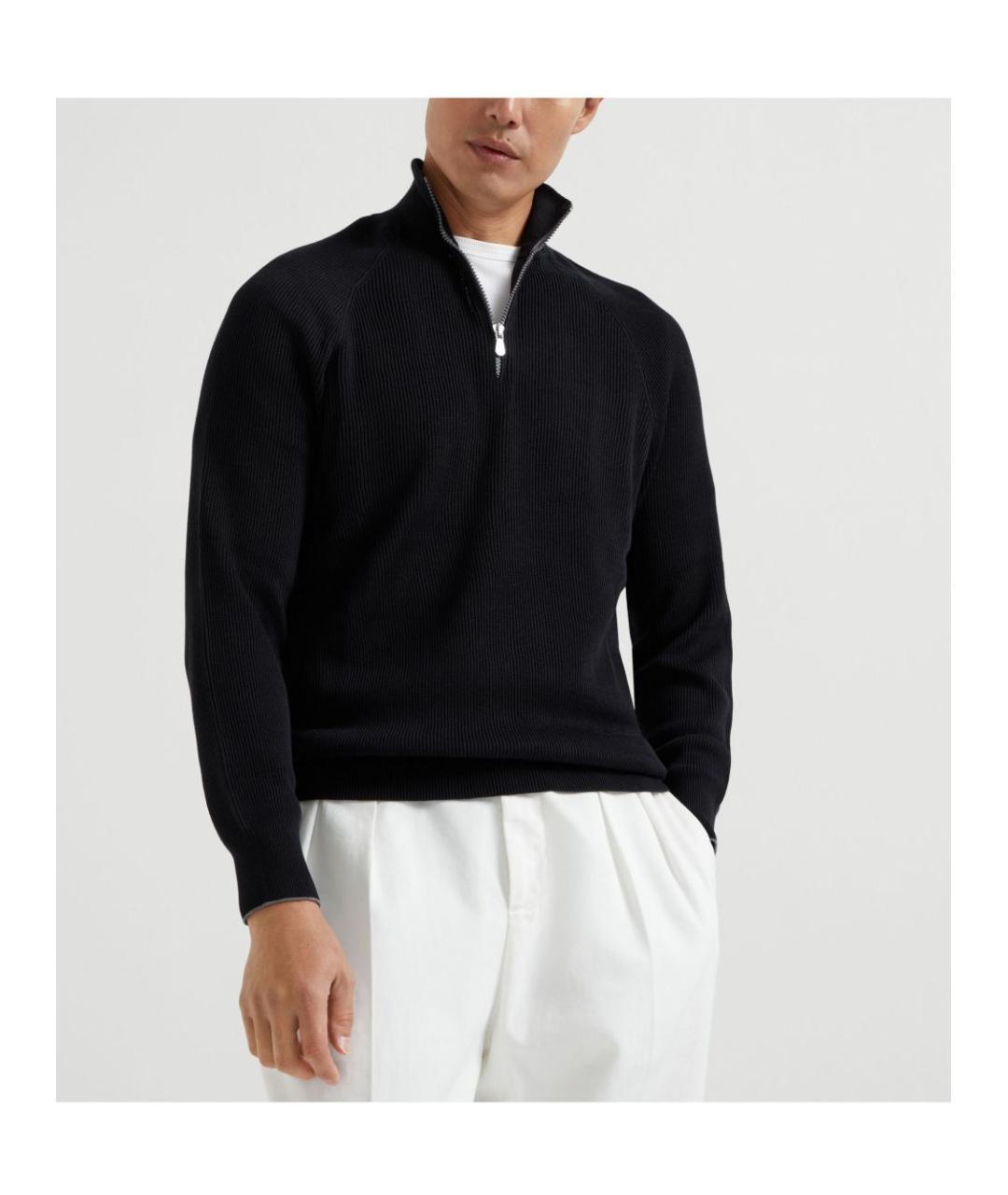 BRUNELLO CUCINELLI Черный хлопковый джемпер / свитер, фото 4