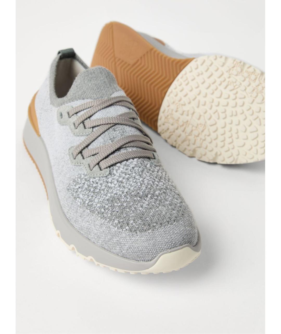 BRUNELLO CUCINELLI Серые текстильные низкие кроссовки / кеды, фото 4