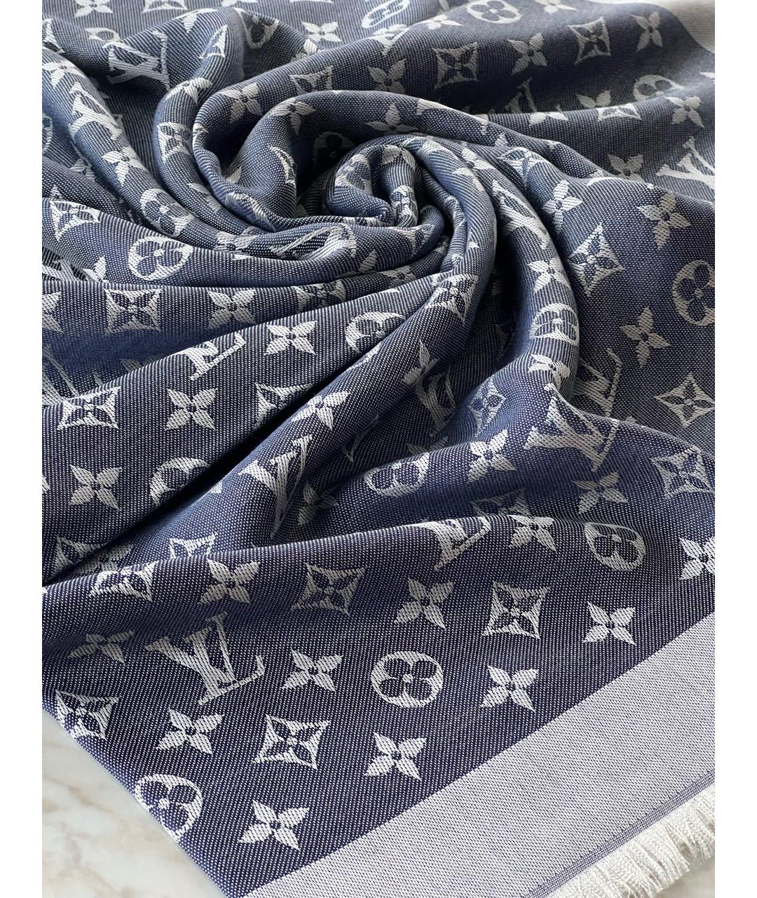 LOUIS VUITTON Синий шелковый платок, фото 6