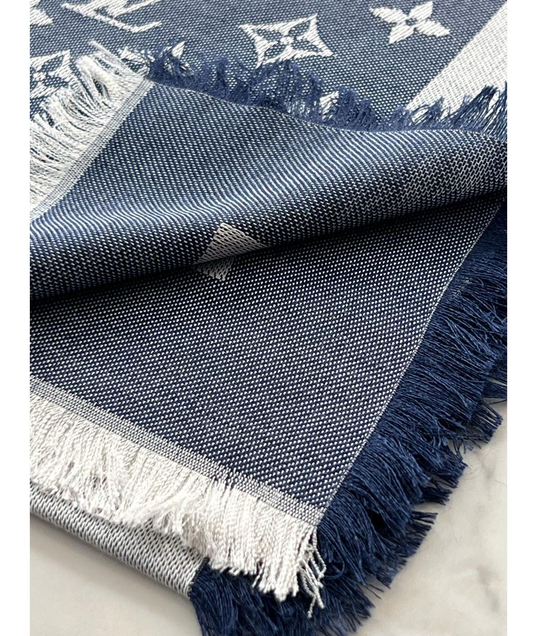 LOUIS VUITTON Синий шелковый платок, фото 5