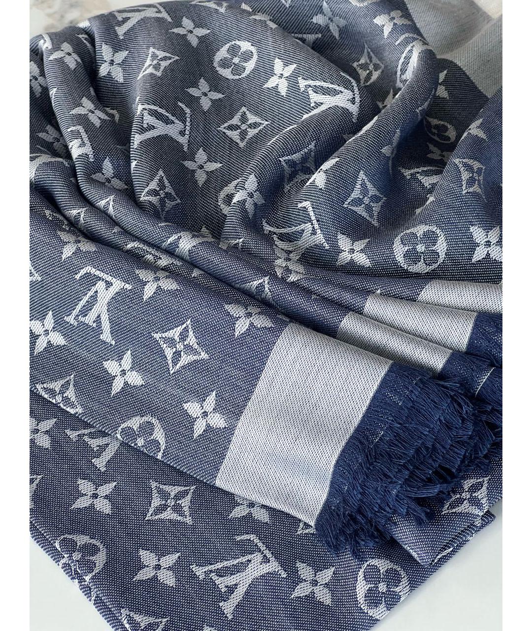 LOUIS VUITTON Синий шелковый платок, фото 2