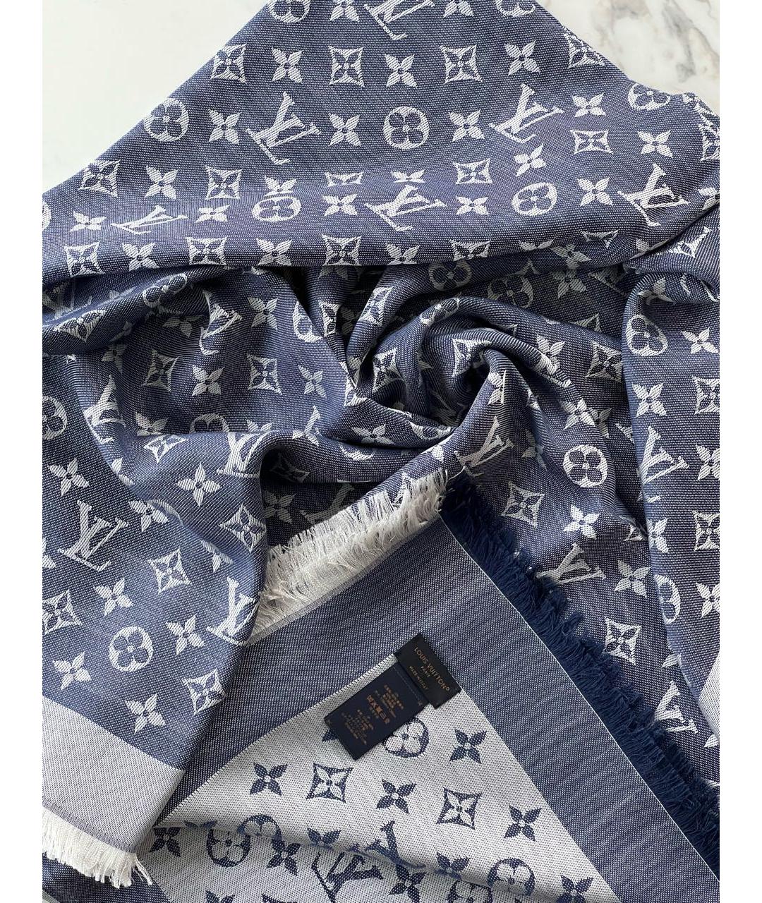 LOUIS VUITTON Синий шелковый платок, фото 4