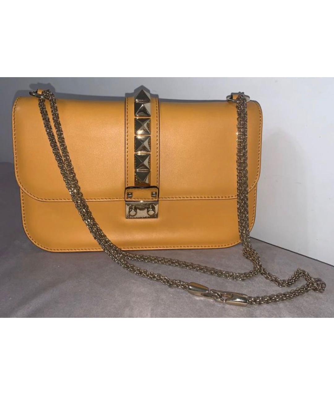 VALENTINO Желтая кожаная сумка через плечо, фото 6