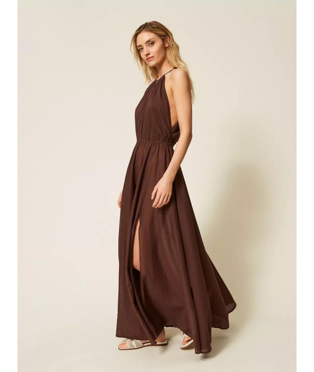 TWIN-SET Коричневое хлопковое платье, фото 2