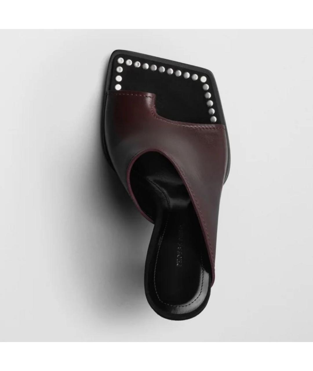 PHOEBE PHILO Бордовые кожаные мюли, фото 3